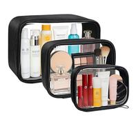 FFpaw 3Pack Clear Makeup Bags Set, Clear Travel Makeup Bag Waterproof Makeup Case Small Toiletry Bag with Zipper Portable Cosmetic Pouch Makeup Storage Bag Car Bag for Essentials, Black Set-2, Clear