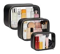 FFpaw 3Pack Clear Makeup Bags Set, Clear Travel Makeup Bag Waterproof Makeup Case Small Toiletry Bag with Zipper Portable Cosmetic Pouch Makeup Storage Bag Car Bag for Essentials, Black Set-1, Clear