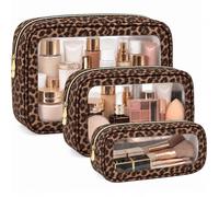 FFpaw 3Pcs Travel Clear Makeup Bag Set, Clear Cosemetic Bag Small Makeup Brush Bag Waterproof Makeup Pouch with Zipper TSA Approved Toiletry Bags for Traveling Car Organizer Bag