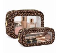 FFpaw 5PCS Clear Diaper Bag Organizer Pouch, Travel Makeup Bag Set Waterproof TSA Approved Toiletry Bags Cosmetic Bag Set with Zipper Travel Organizer Pouch for Woman Car Essentials Bag, Leopard-M