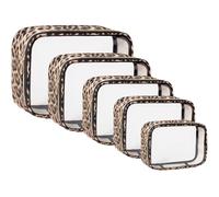 FFpaw TSA Approved 5 Piece Diaper Bag Organizer Pouch Set, Waterproof Clear Toiletry Bag Travel Packing Organizer Bags Clear Makeup Pouch Cosmetic Case with Zipper Car Essentials Bag (5Pcs Leopard)