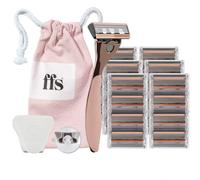 FFS Beauty Rose Shaving Set for Women 9-12 Month's Supply - Premium Rose Razor Handle, 24 SmoothGlide 6-Blade Cartridges, Shower Holder, Travel Pouch, Clamshell Protector