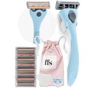 FFS Beauty Women's Shaving Set - Metal Razor Handle, Shower Holder, 4x 6-Blade Diamond-Coated Refills with Vitamin E Strip, Travel Pouch - Bubble Gum