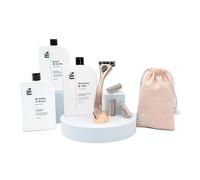 FFS Women's Rose Gold Shaving Gift Set | Personalised Engraving | 3-Step Exfoliate, Shave & Hydrate | Award-Winning Razor, 4 Blades, Stand & Travel Pouch | Birthday & Anniversary Gift for Her