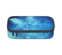 FFSHKOWE Blue Starry Butterfly Large Capacity Pencil Case Pen Pouch Multi-Compartment Stationery Organizer Cosmetic Travel Bag