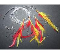 FFT SUPER CATCH RUBARB CUSTARD FEATHER RIG LURE 3 x 7/0 HOOK BOAT BASS COD SEA FISHING LINE CLIP