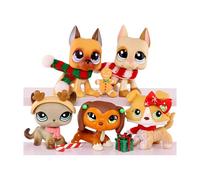 FFTYAOPB 5PCS Mini Pet Christmas Set,Deer Great Dane Shorthair Cat Dachshund Collie Cocker Spaniel and More Little Pets,Include Cute Christmas Hat Scarf Accessories (multicolor-3)