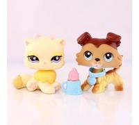 FFTYAOPB Mini Pet Shop 2PCS Cartoon Animal Figurines,Collie #58 Persian Cat 763 with Necklace Bow Ice Cream Cup Accessories,Ideal Present for Halloween,Christmas,Birthday and More Festive