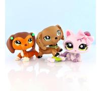FFTYAOPB Mini Pet Shop 3PCS Animal Figurines Set,Dachshund #675 No# Crouching Cat #1628 with Cute DIY Accessories,Ideal Present for Halloween,Christmas,Birthday and Daily Life