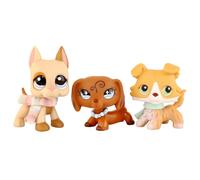 FFTYAOPB Mini Pet Shop 3PCS Collectible Animal Figures Set,Collie #272 Great Dane #1647 Dachshund #640 Miniature Toy Pets with Accessories