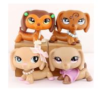 FFTYAOPB Mini Pet Shop Animal Toys, 4pcs Dachshund 932 640 909 675 Mini Dog Pets Figurines,with Cute Bowknot Necklace Accessories,Collectable Imagination Little Toy