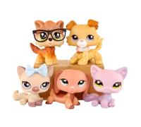 FFTYAOPB Mini Pet Shop Figure Toys,5PCS Animal Toys Pack,Collie #2452 Dachshund #2046 Sitting Shorthair Cat #664#1994 Wolf #2141