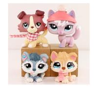 FFTYAOPB Mini Pet Shop Toy,Collie 1262 Baby Husky Fox Animal Figures Mini Toys Sets,with Bobble Head and Earrings Hat Accessories,Kids Collectable Pets Toy Gift,4pcs Little Toys Suits