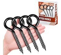 FFWHKON 6 Inch Heavy Duty Black Screw Eyes Hooks, 4PCS Screw in Eye Hooks for Wood Securing Cables Wire, Heavy Indoor & Outdoor Uses