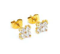 FFWTPY 18k Gold Clover Stud Earrings Crystal Gemstone Jewelry Small Dainty Elegant Premium Hypoallergenic Women Accessories