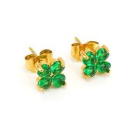 FFWTPY 18k Gold Clover Stud Earrings Crystal Gemstone Jewelry Small Dainty Elegant Premium Hypoallergenic Women Accessories