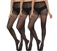 FFWTPY 3 Pairs Women's 10D Sheer Tights High Waist Control Top Tights Translucent Pantyhose Black Nude Tights Soft Comfortable Tights Slim Stretch Tight for Ladies