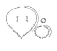 FFWTPY 4 Piece Crystal Jewelry Set Elegant Rhinestone Necklace Earrings Bracelet Ring Collection Women Bridal Wedding Prom Accessory