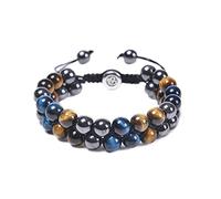 FFWTPY Bead Bracelet for Men Blue Yellow Tiger Eye Bracelet Natural Hematite Stone Bead Crystal Adjustable Bracelets Jewellery for Him