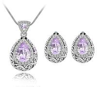 FFWTPY Bridal Wedding Necklace and Earring Set for Women - Blue Sapphire & Sparkling Crystal Pendant Jewelry, Prom Party Gift for Ladies Girls (Violets)