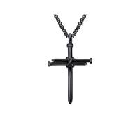 FFWTPY Cross Necklace for Men Women Stainless Steel Cross Pendant Necklaces Silver Black Cross Chain Necklace Cross Necklaces for Christmas Birthday (Black two)