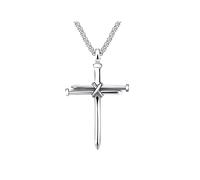 FFWTPY Cross Necklace for Men Women Stainless Steel Cross Pendant Necklaces Silver Black Cross Chain Necklace Cross Necklaces for Christmas Birthday (Silver two)