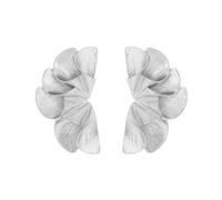 FFWTPY Fan Shaped Metal Petal Stud Earrings Textured Geometric Statement Jewelry Elegant Metallic Lotus Flower Design Womens Accessories
