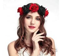 FFWTPY Halloween Flower Crown Stretch Headband for Women Girls Boho Floral Hair Band Rose Festival Head Band Garland Headpiece Bridal Headbands Headdress Day of The Dead Headwear for Wedding Party