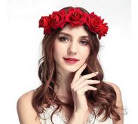 FFWTPY Halloween Flower Crown Stretch Headband for Women Girls Boho Floral Hair Band Rose Festival Head Band Garland Headpiece Bridal Headbands Headdress Day of The Dead Headwear for Wedding Party