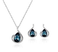 FFWTPY Jewellery Sets for Women Crystal Necklace and Earrings Set for wedding Rose Gold Teardrop Pendant Necklace Set Gift for Birthday Christmas Valentine’s day (Silver)