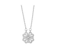 FFWTPY Love Heart Necklaces for Women Silver Golden Crystal Rhinestone Pendant Necklace Gold Plated Four Leaf Clover Necklaces Wedding Anniversary Chain Jewellery for Mum Wife Girlfriend(Sliver)