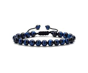 FFWTPY Natural Stone Beaded Bracelet Set Adjustable Braided Cord Matte Onyx Tiger Eye Gemstone Stretch Wristband Handmade Jewelry