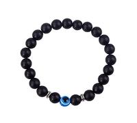 FFWTPY Round Beaded Evil Eye Bracelet Matte Black Stretch Wristband Amulet Protection Jewelry Handmade Accessory