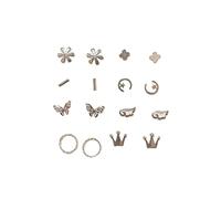 FFWTPY Sterling Silver Stud Earrings Set Flower Butterfly Moon Star Crown Hoop Assorted Jewelry Collection