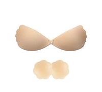 FFWTPY Strapless Bras Invisible Adhesive Stick on Bra Silicone Backless Sticky Bra Push Up Bra Comfortable Cup Bra &2Pcs Nipple Covers Reusable Freedom Bra (as8, Numeric, go_1, jaspo_2X_o, Beige, D)