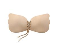 FFWTPY Women Strapless Adhesive Bra Invisible Push Up Bra Sticky Backless Bra with Drawstring Reusable Nipple Covers for Backless Dress Beige