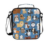 FFY Go Boys Puppy Lunch Bags Blue Cute Dog Large Insulated Lunch Box Tote Bag Cold Thermal Freezable Shoulder Strap for Kids Teen School Work