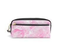 FFY Go Pencil Case, Pink Marble Printed Travel Makeup Pouch Large Capacity Waterproof Leather 2 Compartments for Girls Boys Women Men