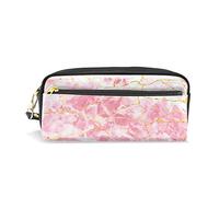 FFY Go Rose Gold Marble Pencil Case Travel Makeup Pouch Large Capacity Waterproof Leather 2 Compartments for Women Girls