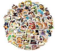 FFZZ-50PCS Cat Reading Graffiti Sticker Notebook Skateboard Water Cup Luggage Decoration Water Bottle Scrapbook Vinyl Waterproof Stickers