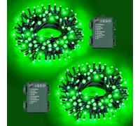 FFZZKJ Halloween Lights Outdoor 8 Modes Total 100 LED with Timer Waterproof 16.4Ft*2, 50LED*2 Fairy Lights Battery Operated for Halloween Decorations, Green