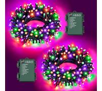 FFZZKJ Halloween Lights Outdoor 8 Modes Total 100 LED with Timer Waterproof 16.4Ft*2, 50LED*2 Fairy Lights Battery Operated for Halloween Decorations, Orange&Purple&Green
