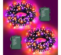 FFZZKJ Halloween Lights Outdoor 8 Modes Total 100 LED with Timer Waterproof 16.4Ft*2, 50LED*2 Fairy Lights Battery Operated for Halloween Decorations, Purple&Orange