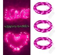 FFZZKJ Pink Fairy Lights Battery Operated for Valentines Day 6.6Ft 20LED Copper Wire String Lights for Valentines Decorations, Anniversary, 3 Packs