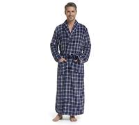 FG FEAYIGUDIM Big and Tall Men's Plush Plaid Flannel Robe Full Length Shawl Collar Bathrobe with Pocket(Navy White,LXL)