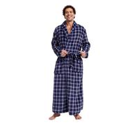 FG FEAYIGUDIM Big and Tall Men's Plush Plaid Flannel Robe Full Length Shawl Collar Bathrobe with Pocket(Navy White,7XL)