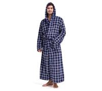 FG FEAYIGUDIM Plush Plaid Flannel Robe for Men Big and Tall Luxurious Full Length Hooded House Coat with Pocket(Navyk&White, 7XL)