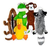 FGA MARKETPLACE Racoon-Squirrel-Duck-Frog-Monkey Flat NO Stuffing NO Squeak Plush Dog Toy, Funny Style Will Entertain Your Pet for Hours