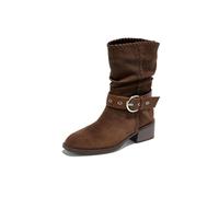FGABSVCOP Winter Fit Ankle Boots Women Pointed Toe Low Heel Booties Slip On Mid Calf Boots With Buckle Walking Boots Winter Warm Comfort Lightweight Ankle Boots,Brown,37