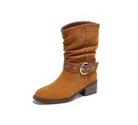 FGABSVCOP Winter Fit Ankle Boots Women Pointed Toe Low Heel Booties Slip On Mid Calf Boots With Buckle Walking Boots Winter Warm Comfort Lightweight Ankle Boots,Beige,35